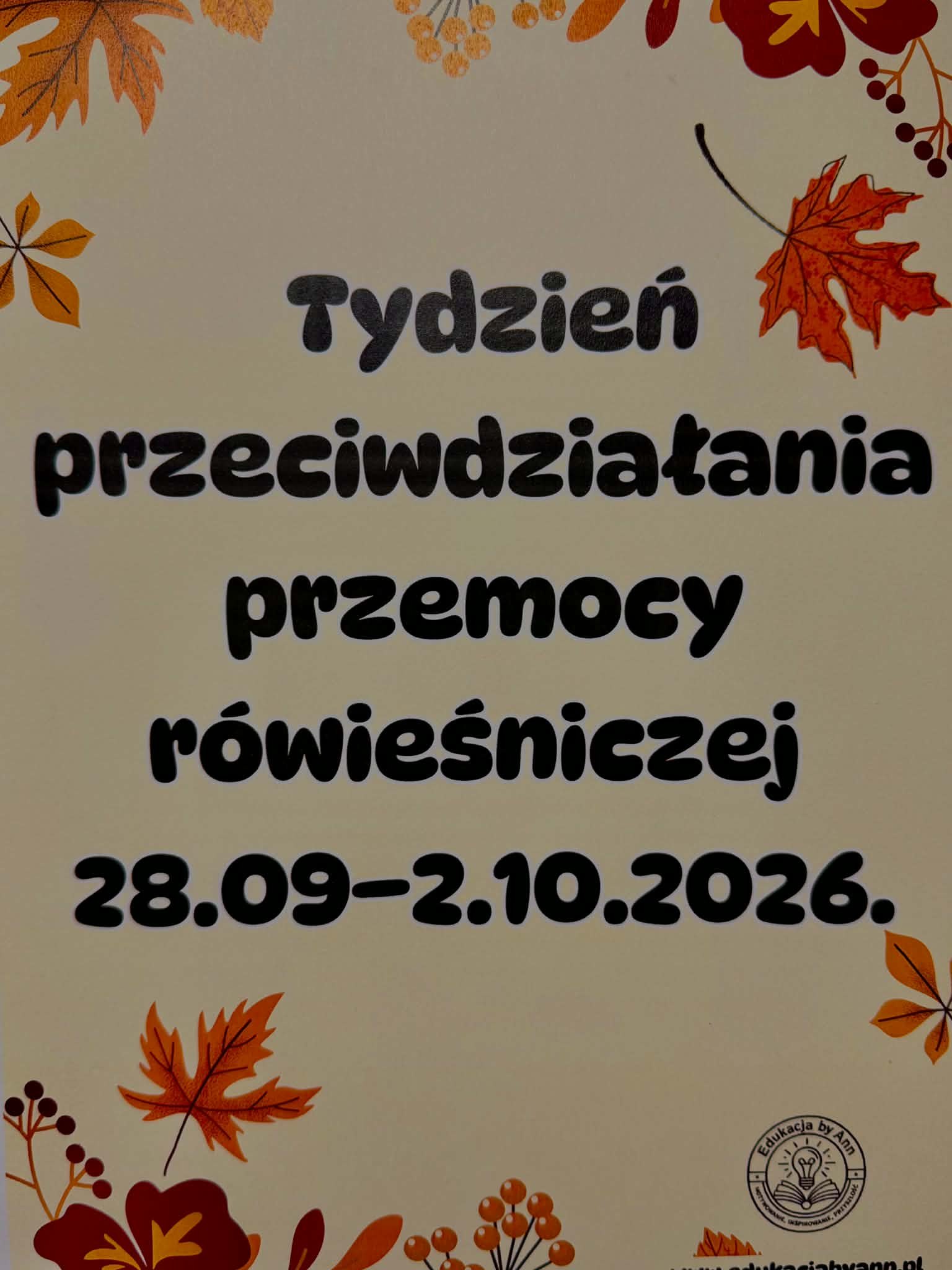 Plakat: Tydzień przeciwdziałania przemocy rówieśniczej, 28 września – 2 października 2026 r.